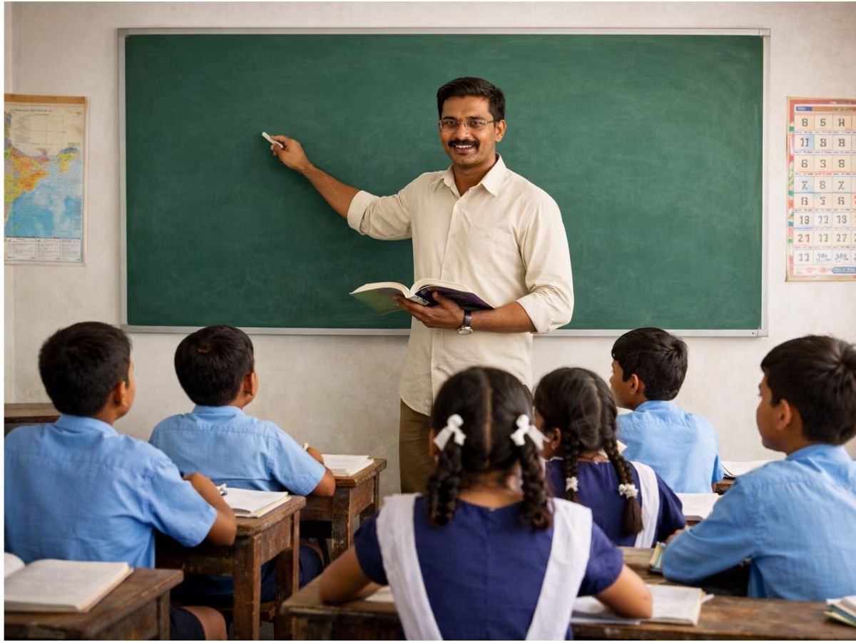 शिक्षक विद्यार्थ्यांना मार्गदर्शन करताना